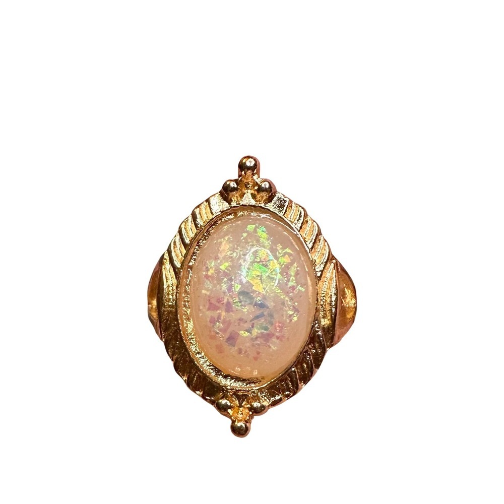 Iridescent opal-look statement ring gold plated size 6.25